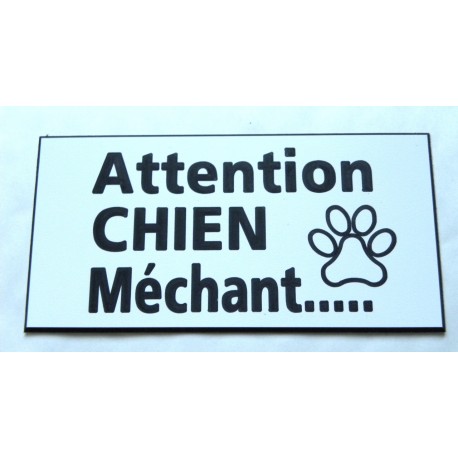 plaque gravée "ATTENTION CHIEN MECHANT" finition biseautée format 48 x 100 mm