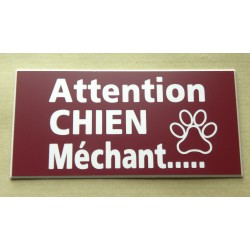 plaque gravée "ATTENTION CHIEN MECHANT" finition biseautée format 75 x 150 mm