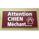 plaque gravée "ATTENTION CHIEN MECHANT" finition biseautée format 75 x 150 mm