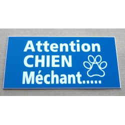 plaque gravée "ATTENTION CHIEN MECHANT" finition biseautée format 48 x 100 mm
