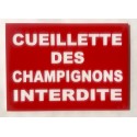 Plaque CUEILLETTE DES CHAMPIGNONS INTERDITE rouge