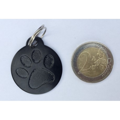 Médaille pour grand chien "patte" ronde noire gravure 1 face