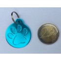 Médaille pour grand chien "patte" ronde bleu clair gravure 1 face