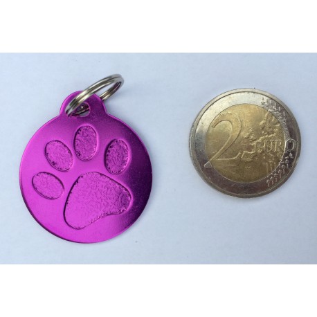 Médaille pour grand chien "patte" ronde violette gravure 1 face