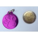 Médaille pour grand chien "patte" ronde violette gravure 1 face
