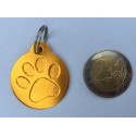 Médaille pour grand chien "patte" ronde orange gravure 1 face