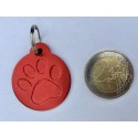 Médaille pour grand chien "patte" ronde rouge gravure 1 face