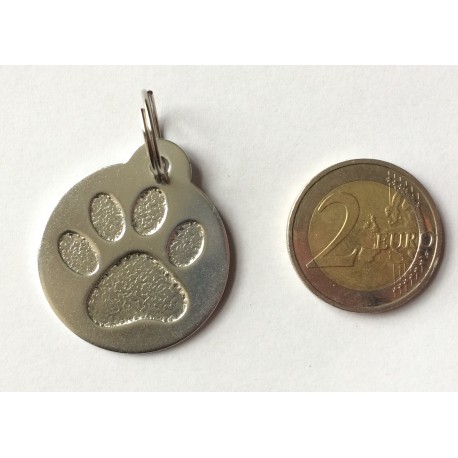 Médaille pour grand chien "patte" ronde argentée gravure 1 face