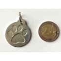 Médaille pour grand chien "patte" ronde argentée gravure 1 face