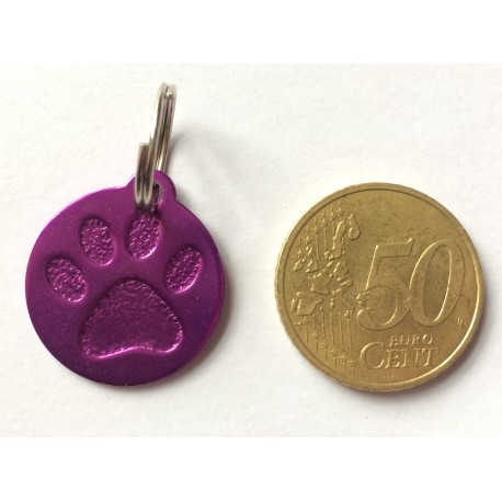 Médaille "patte" ronde violette pour petit et moyen chien gravure 1 face