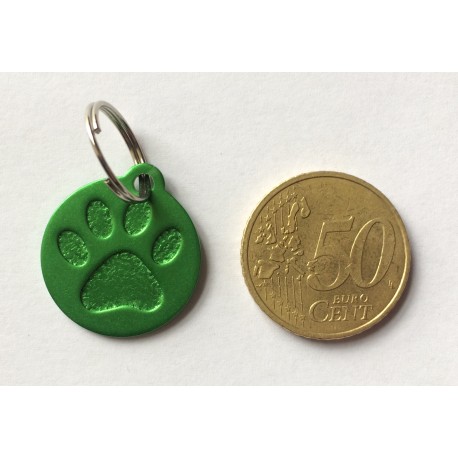 Médaille "patte" ronde verte pour petit et moyen chien gravure 1 face