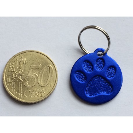 Médaille "patte" ronde bleu pour petit et moyen chien gravure 1 face