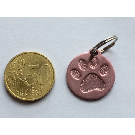 Médaille "patte" ronde rose pour petit et moyen chien gravure 1 face