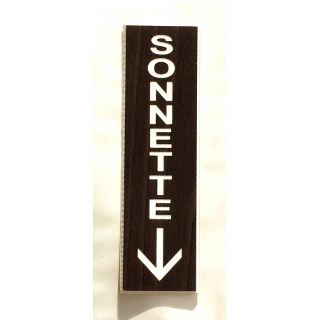 plaque adhésive SONNETTE + FLECHE VERTICAL couleur bois 4 formats