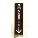 plaque adhésive SONNETTE + FLECHE VERTICAL couleur bois 4 formats