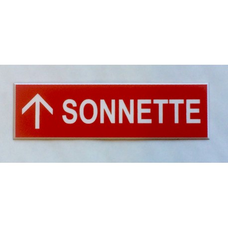 plaque adhésive "SONNETTE + FLECHE" haut fond rouge