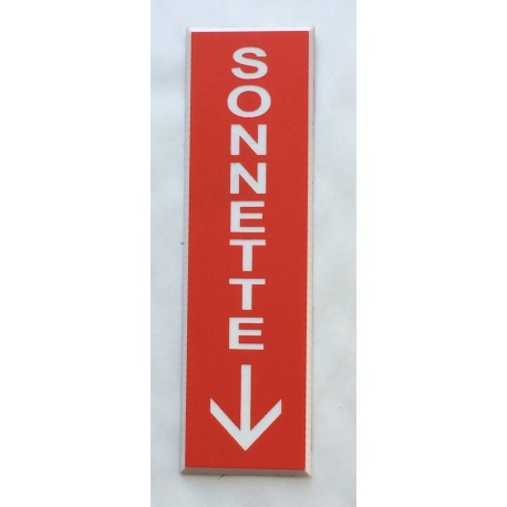 plaque adhésive "SONNETTE + FLECHE" verticale fond rouge