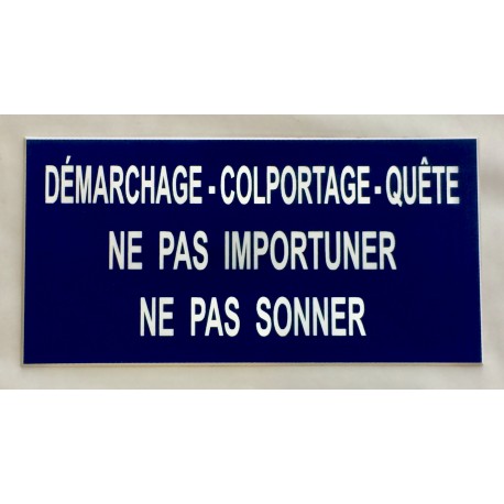 Plaque argentée Démarchage Colportage quete ne pas importuné, ne pas sonner