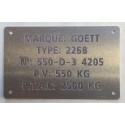 Plaque de Tare alu à riveter remorque GOETT personnalisation en ligne