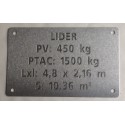 Plaque de Tare alu à riveter remorque LIDER personnalisation en ligne
