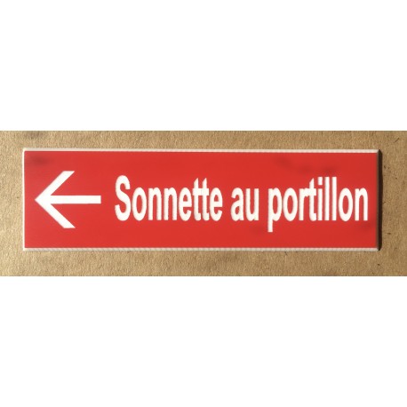 plaque adhésive "SONNETTE AU PORTILLON + FLECHE" fond rouge
