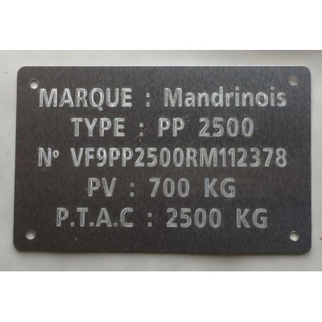 Plaque de Tare alu à riveter remorque MANDRINOISE personnalisation en ligne