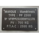 Plaque de Tare alu à riveter remorque MANDRINOISE personnalisation en ligne