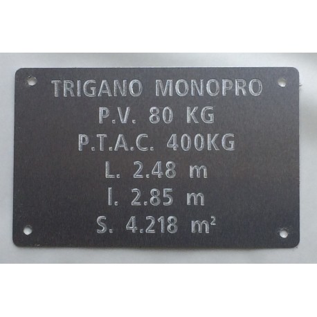 Plaque de Tare alu à riveter TRIGANO MONOPRO personnalisation en ligne