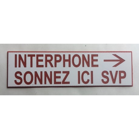 plaque adhésive "INTERPHONE SONNEZ ICI SVP" fond BLANC
