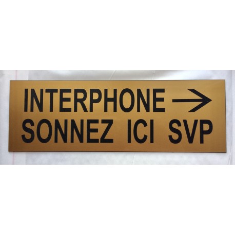 plaque adhésive "INTERPHONE SONNEZ ICI SVP" fond OR  fleche droite