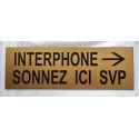 plaque adhésive "INTERPHONE SONNEZ ICI SVP" fond OR  fleche droite