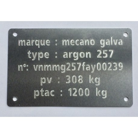 Plaque de Tare alu à riveter mécano galva personnalisation en ligne
