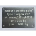 Plaque de Tare alu à riveter mécano galva personnalisation en ligne
