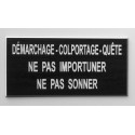 Plaque adhésive "DÉMARCHAGE • COLPORTAGE • QUÊTE NE PAS IMPORTUNER • NE PAS SONNER" noire